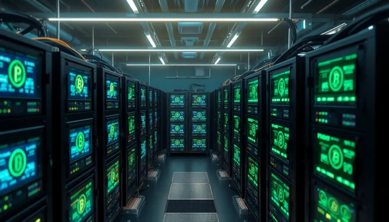 Explore efficient Bitcoin mining processes in a modern mining farm environment.