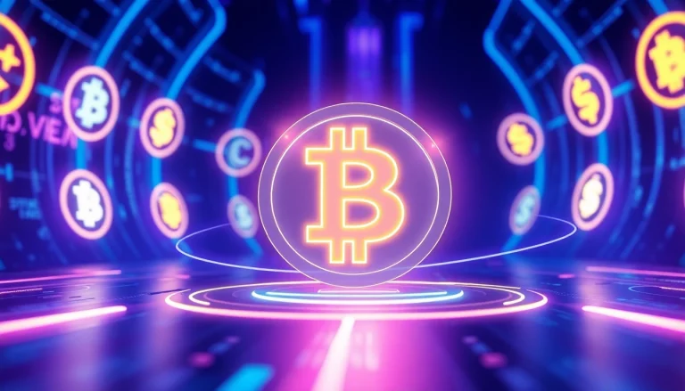 Visualize the dynamic world of Crypto with a glowing Bitcoin surrounded by altcoin symbols.