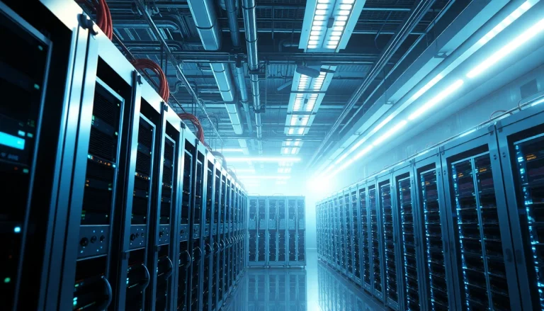 Explore cutting-edge Bitcoin mining technology in a high-tech facility filled with advanced mining rigs.