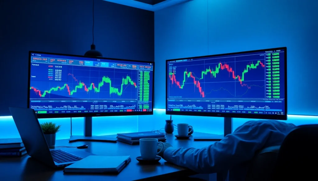 Monitor showing forex trading rates while an expert trader analyzes market strategies.