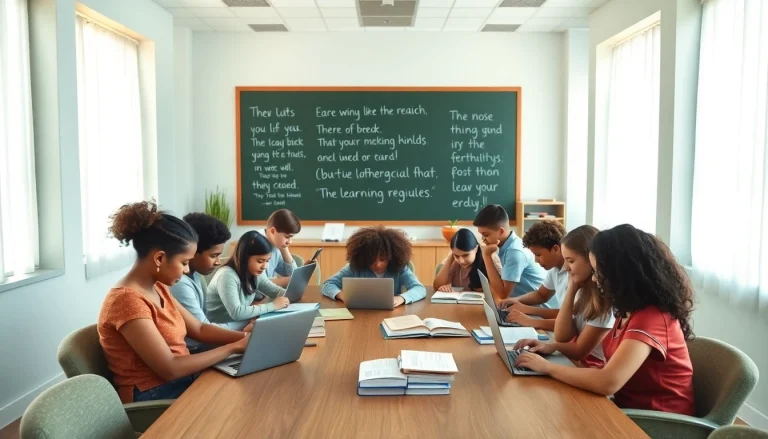 Explore diverse educational resources as students collaborate in a bright classroom.