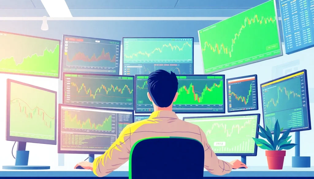 Experience dynamic CFD trading with a trader analyzing market charts and digital assets.