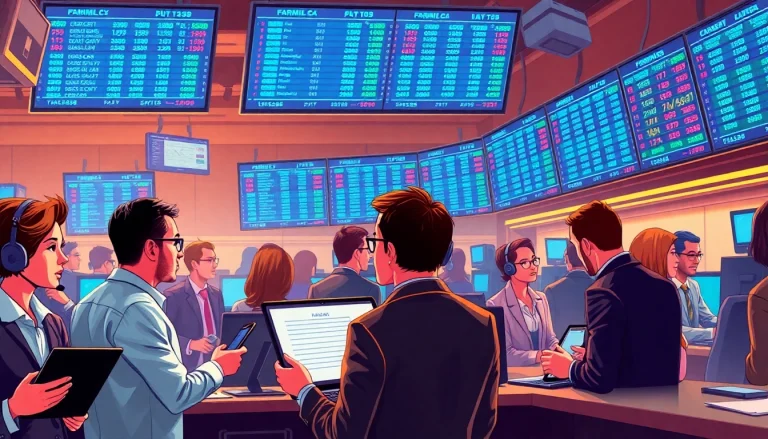 Experience the thrill of forex trading with active traders analyzing live market data on screens.