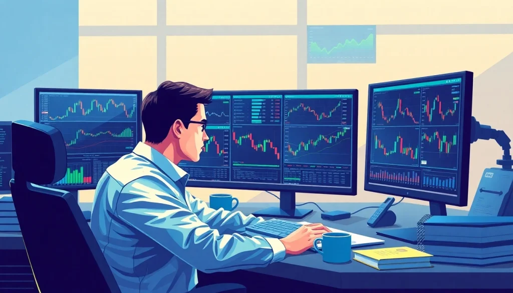 Explore innovative trading strategies with a focused trader analyzing data on multiple monitors.