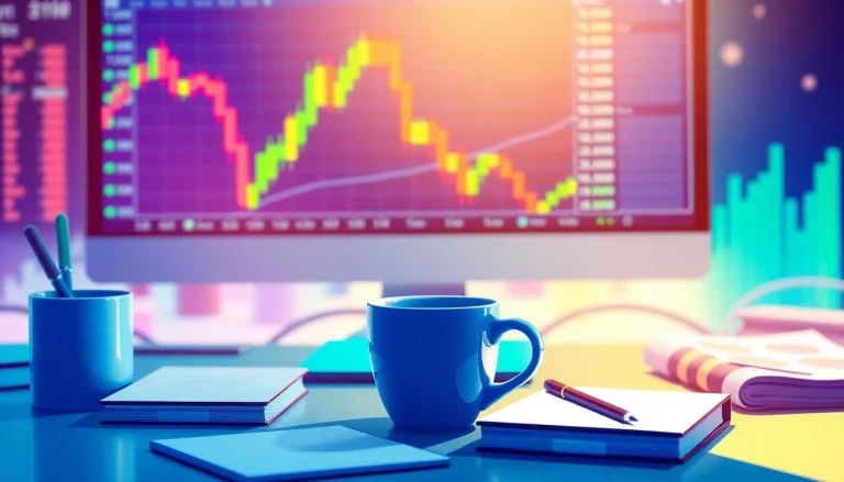 Explore forex trading with a dynamic workstation showcasing currency exchange rates and candlestick charts.