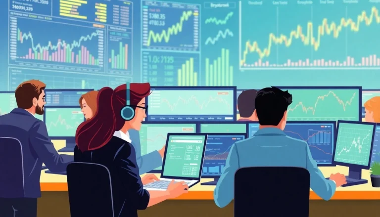 Engage with retail traders actively analyzing financial data on multiple screens.