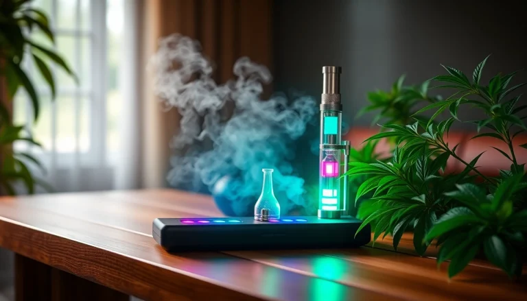 Discover a premium electric dab rig showcasing innovative design and vibrant colors in a relaxing setting.