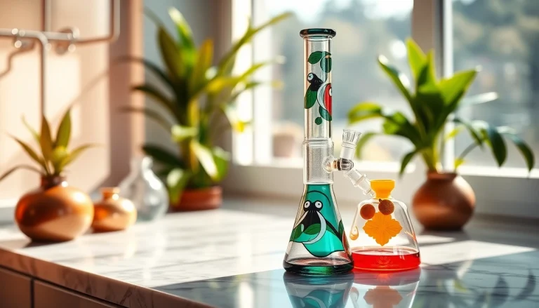 Admire this elegant glass bong showcasing its unique design and craftsmanship.